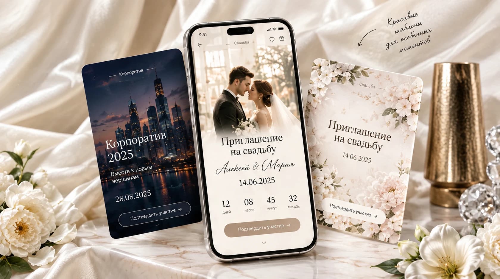 Шаблоны приглашений на телефоне и карточках